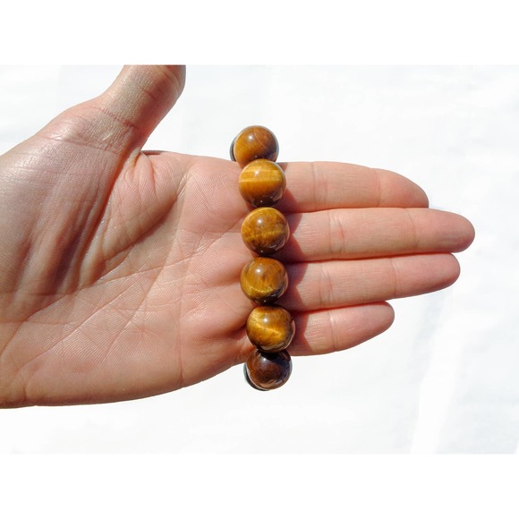Tigers Eye Bracelet 16 mm Round Beads, Shiny 100% Natural Genuine Tigers Eye - Picture 4 of 4